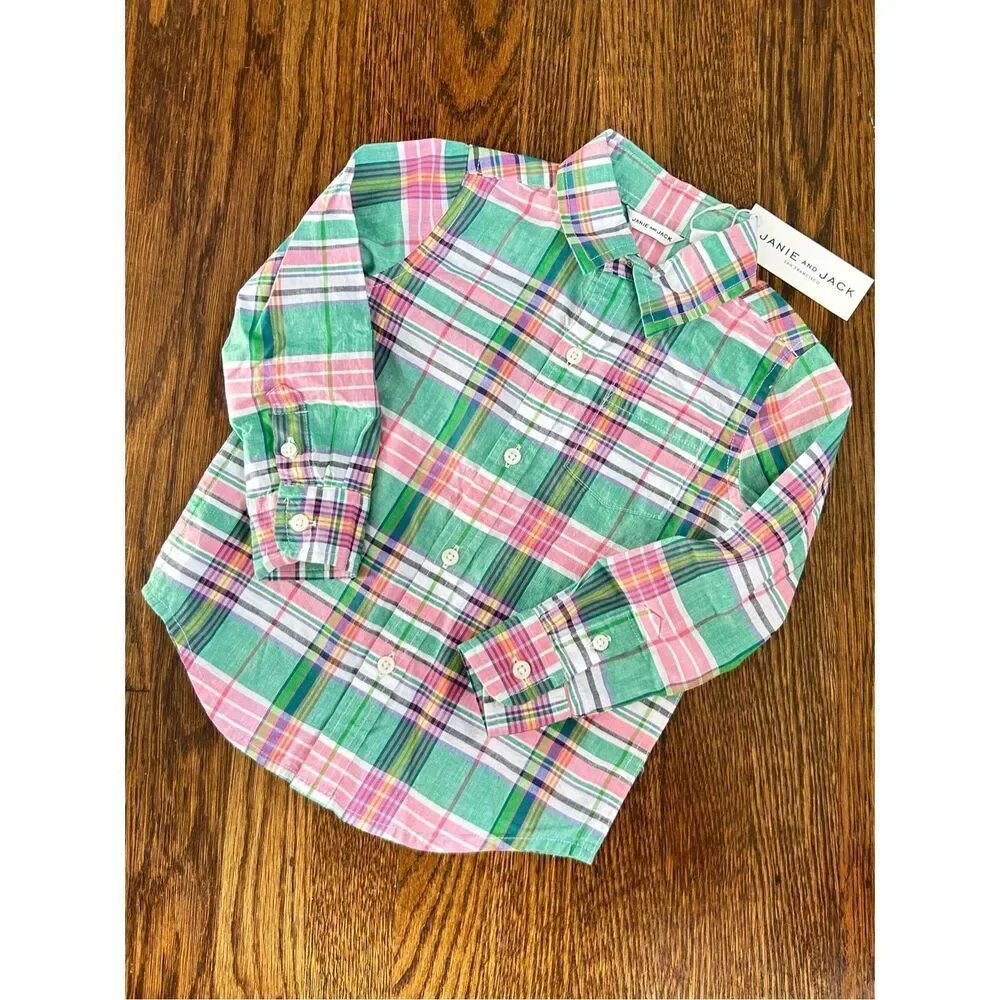 NEW Janie and Jack Kids Toddler 4/5 Madras Button Down Shirt